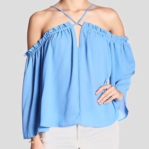Harlowe & Graham ruffle trim off shoulder blouse